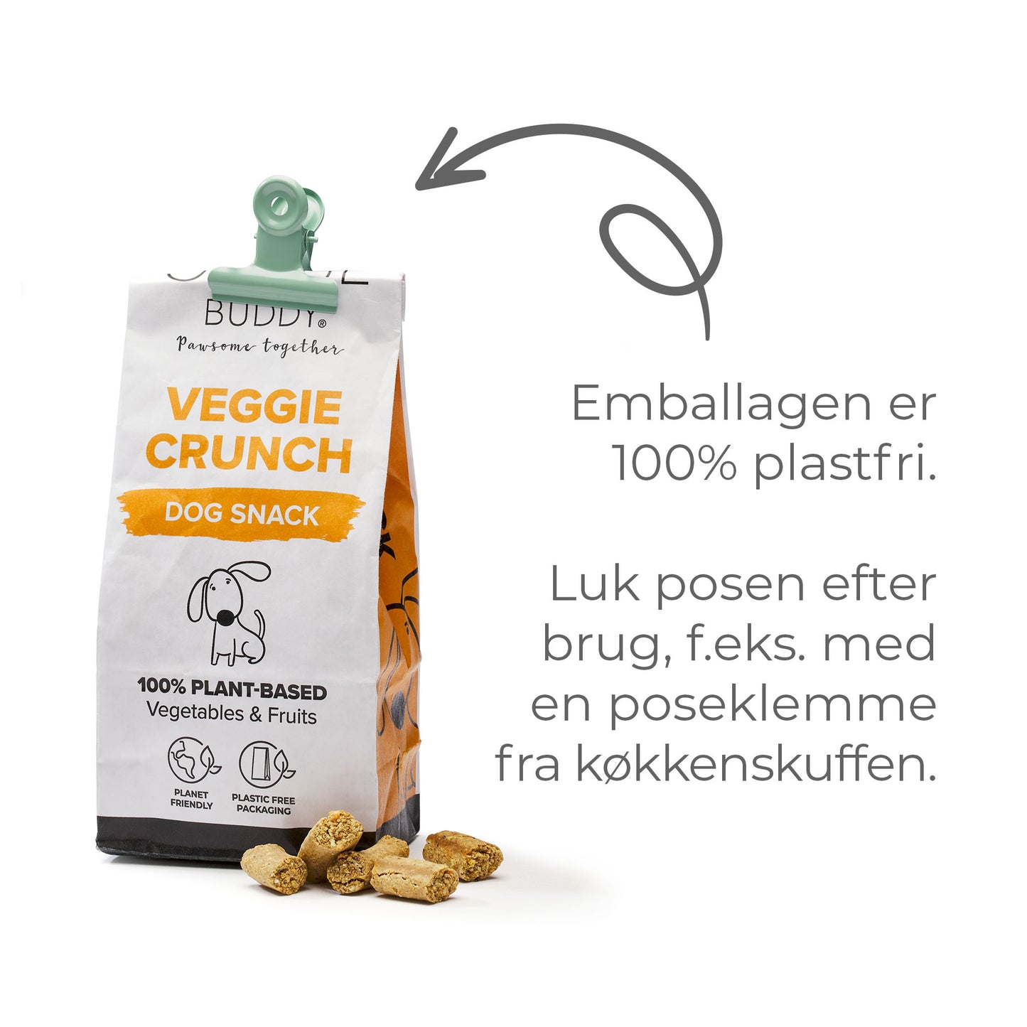 Globe Buddy Veggie Crunch - godbidder til hunde, i 100% plastfri emballage. Bæredygtigt og miljøvenligt.