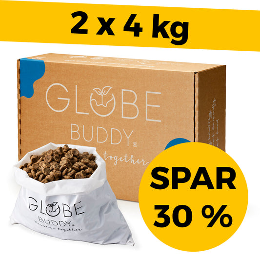 ONLINE LAGERSALG! KØB 2 STK. Globe Buddy Blue, premium fuldfoder med laks. SPAR 30 %