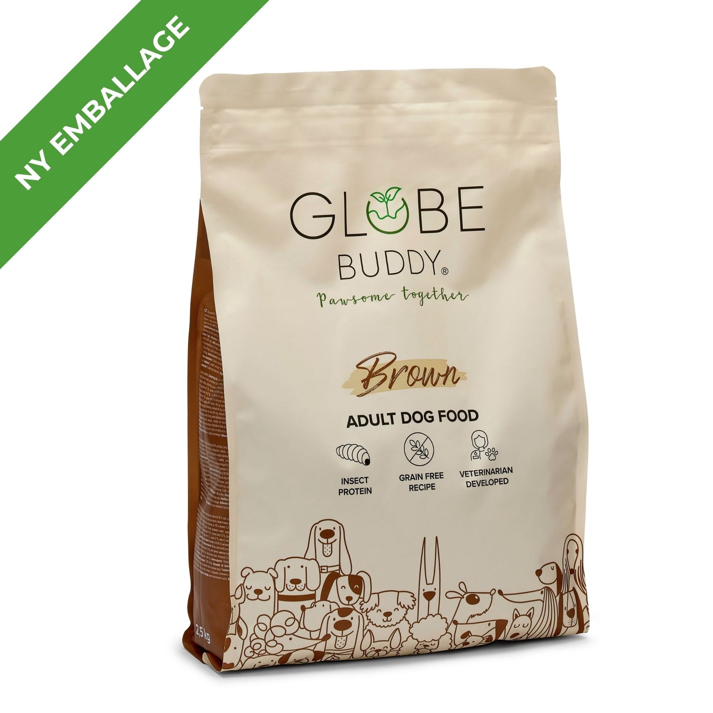 Globe Buddy Brown, dansk premium fuldfoder med insektprotein, 2,5 kg