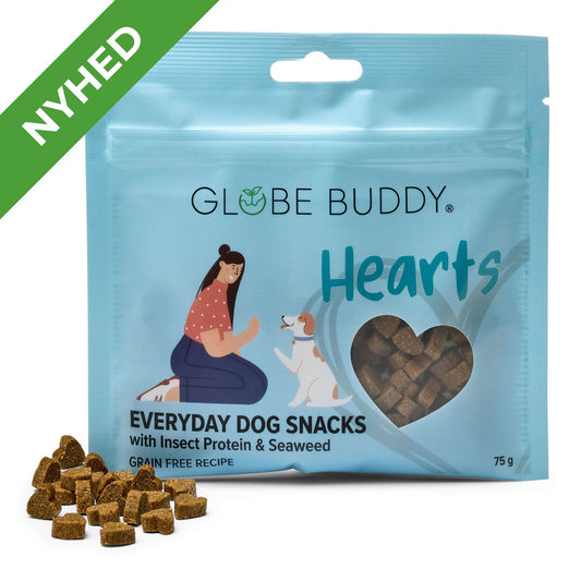 Globe Buddy Hearts - Everyday Dog Snacks, insektprotein og tang, bløde godbidder, 75 g