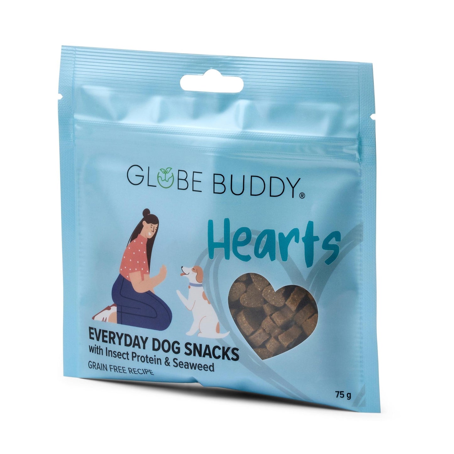 Globe Buddy Hearts - Everyday Dog Snacks, insektprotein og tang, bløde godbidder, 75 g