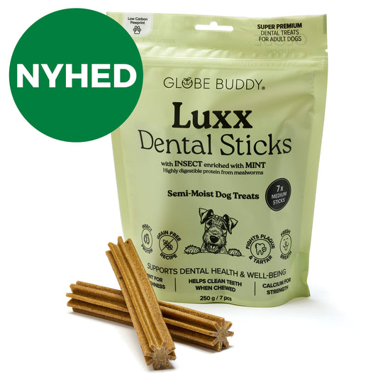 Globe Buddy Luxx Dental Sticks, tandrensende tyggestænger, insektprotein og mynte, 250 g / 7 stk.