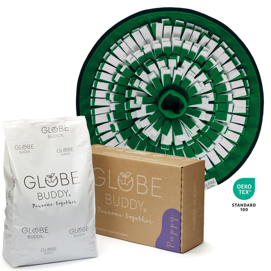 PuzzlePack: Globe Buddy Snuzzle, snusemåtte til hunde, fleece, 50 cm + 1 kasse Puppy (spar 69 kr.)