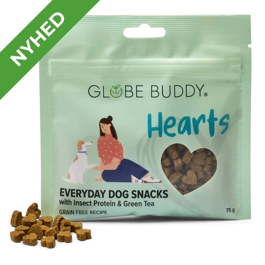 Globe Buddy Hearts - Everyday Dog Snacks, insektprotein og grøn te, bløde godbidder, 75 g