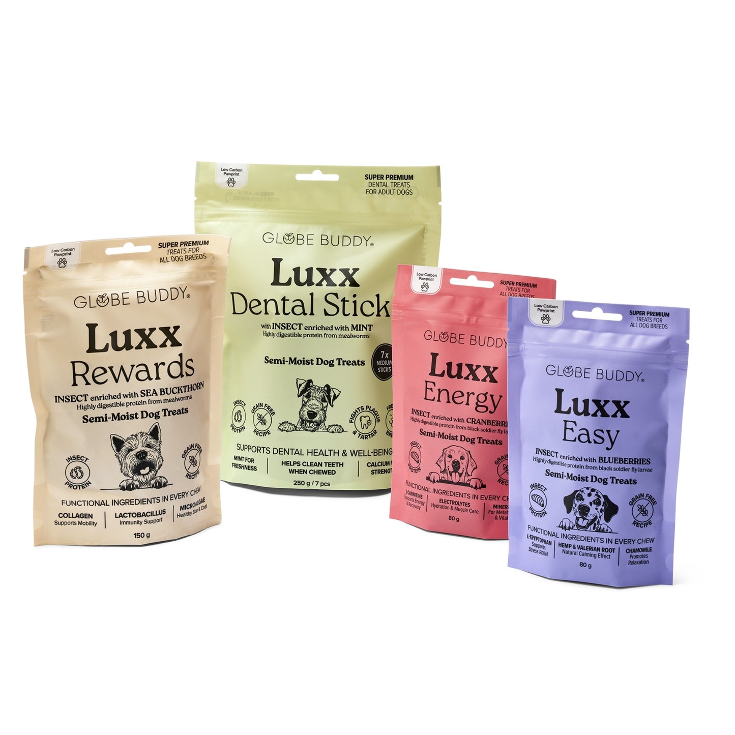 Luxx Taster Pack, prøv vores forskellige godbidder og find din hunds favoritter, 1 pose af hver Luxx, spar 37 kr.