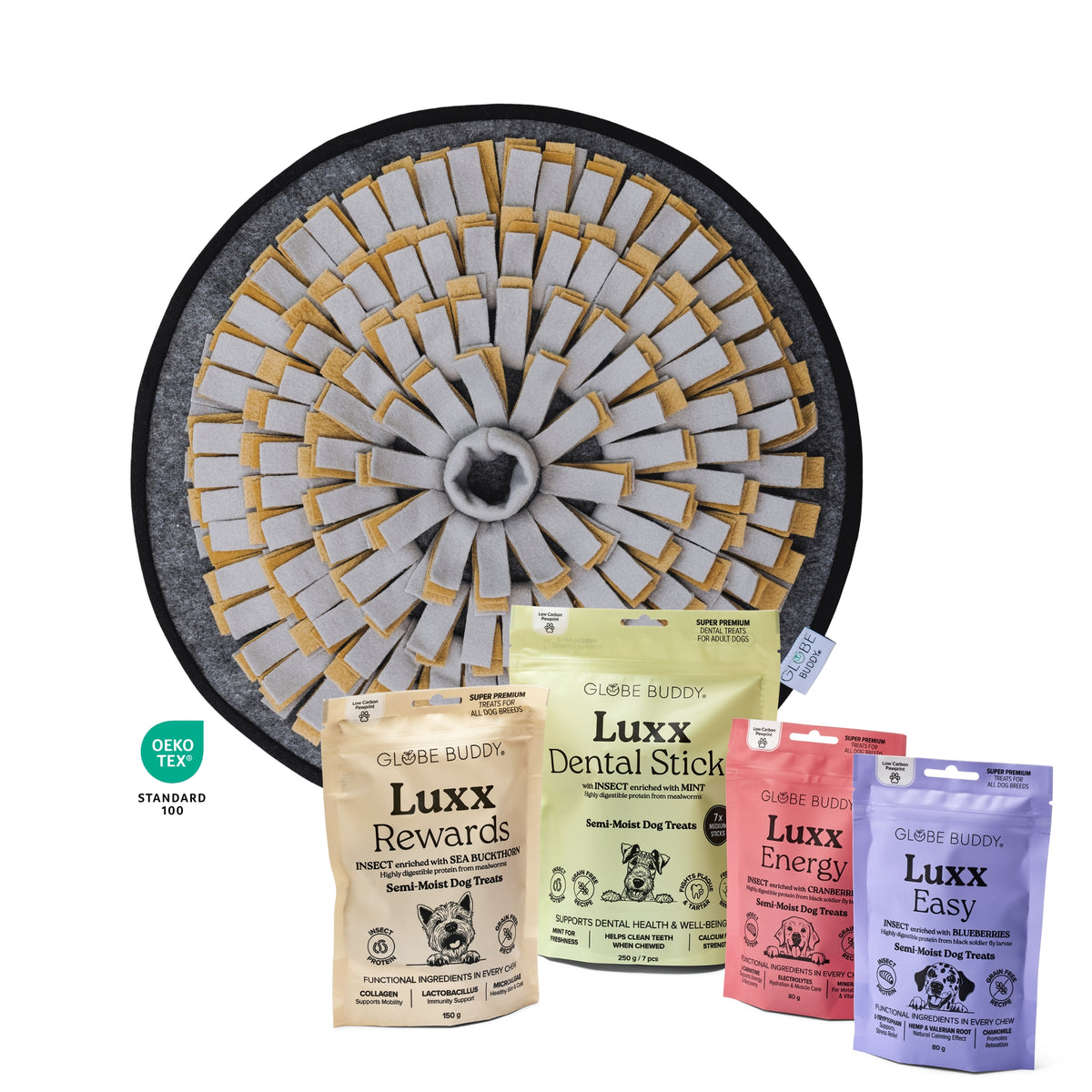 Snuzzle Luxx Pack – Snusemåtte + 4 x Luxx godbidder (3 farver)