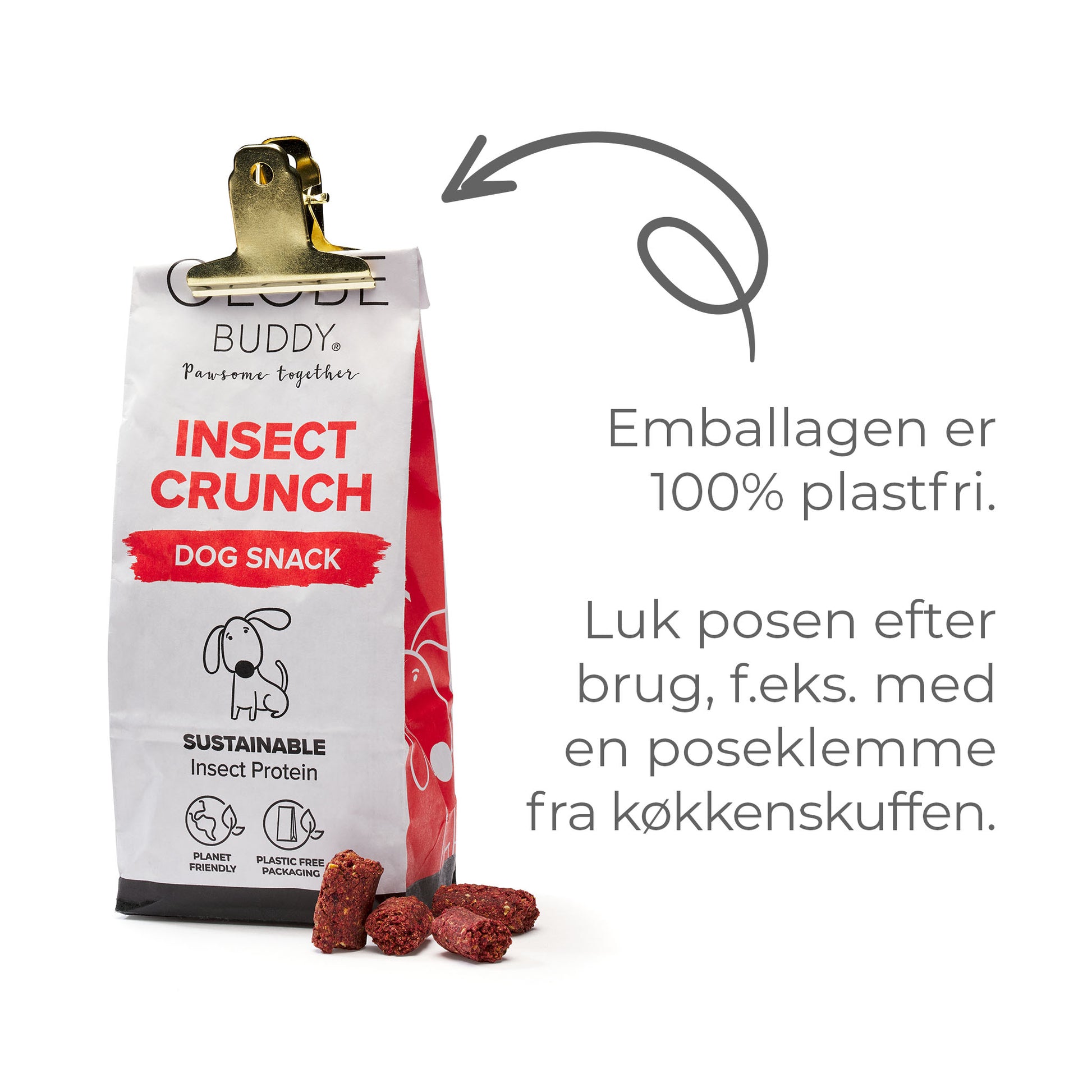 Globe Buddy Insect Crunch - godbidder til hunde, i 100% plastfri emballage. Bæredygtigt og miljøvenligt.